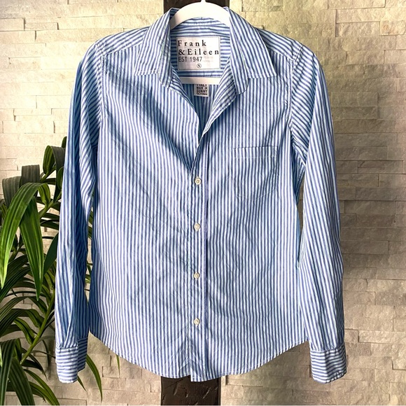 FRANK & EILEEN “Barry” Blue Mint Stripe Cotton Button Down Size Small - Picture 8 of 8